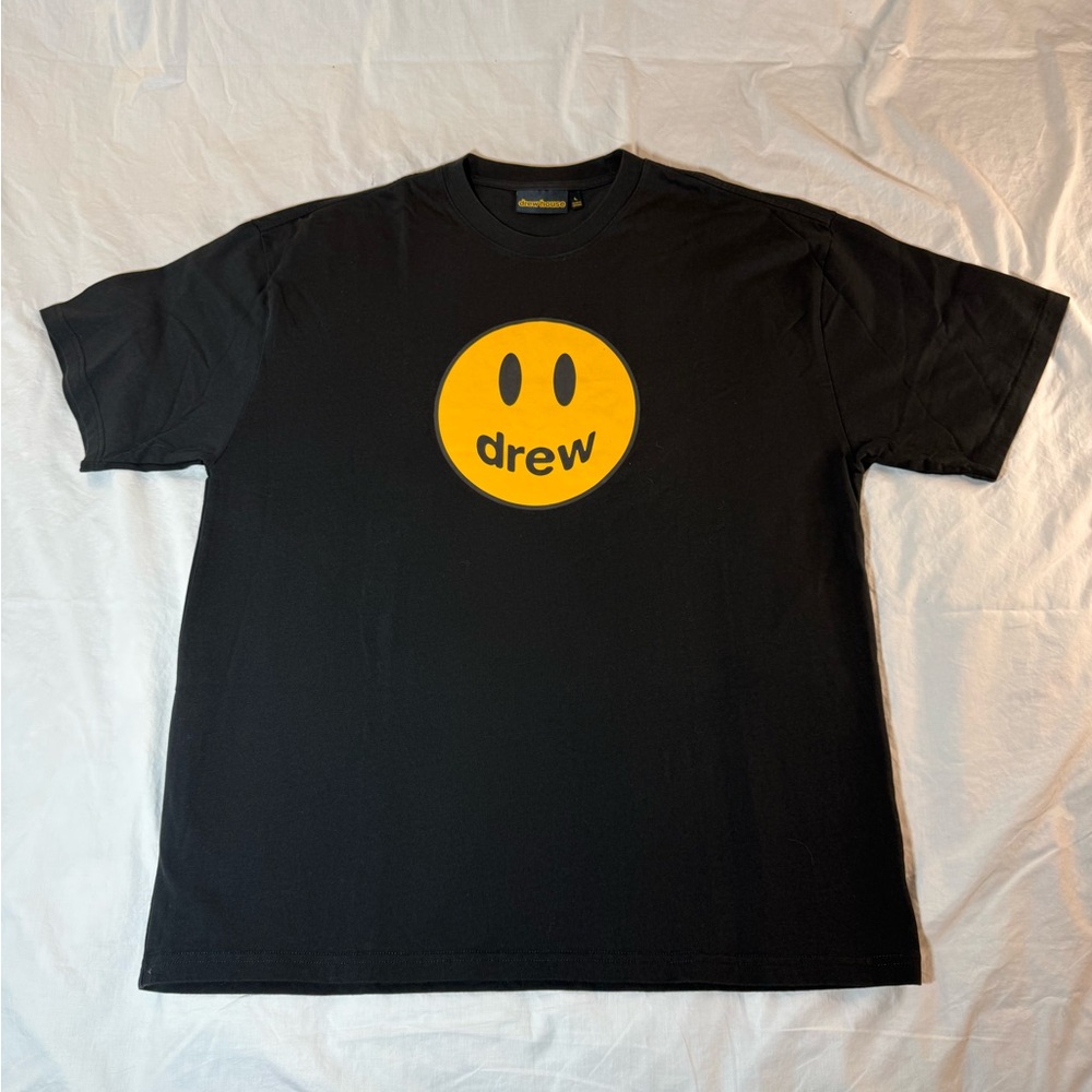 Drew House Black Tee with Yellow Emblem